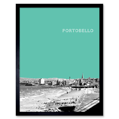 Portobello Edinburgh Schottland schottisches Wahrzeichen türkis 12 x 16 Zoll gerahmter Kunstdruck