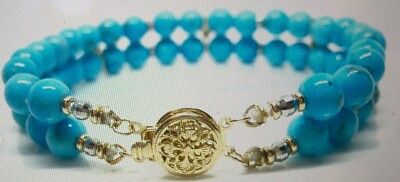 Solid 14KT Gold Beautiful Quality Kingman, AZ Turquoise Diamond Bracelet 7''