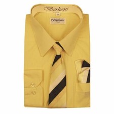 BERLIONI ITALY KIDS BOYS DRESS SHIRT LONG SLEEVE WITH TIE  HANKY SOLID LEMON