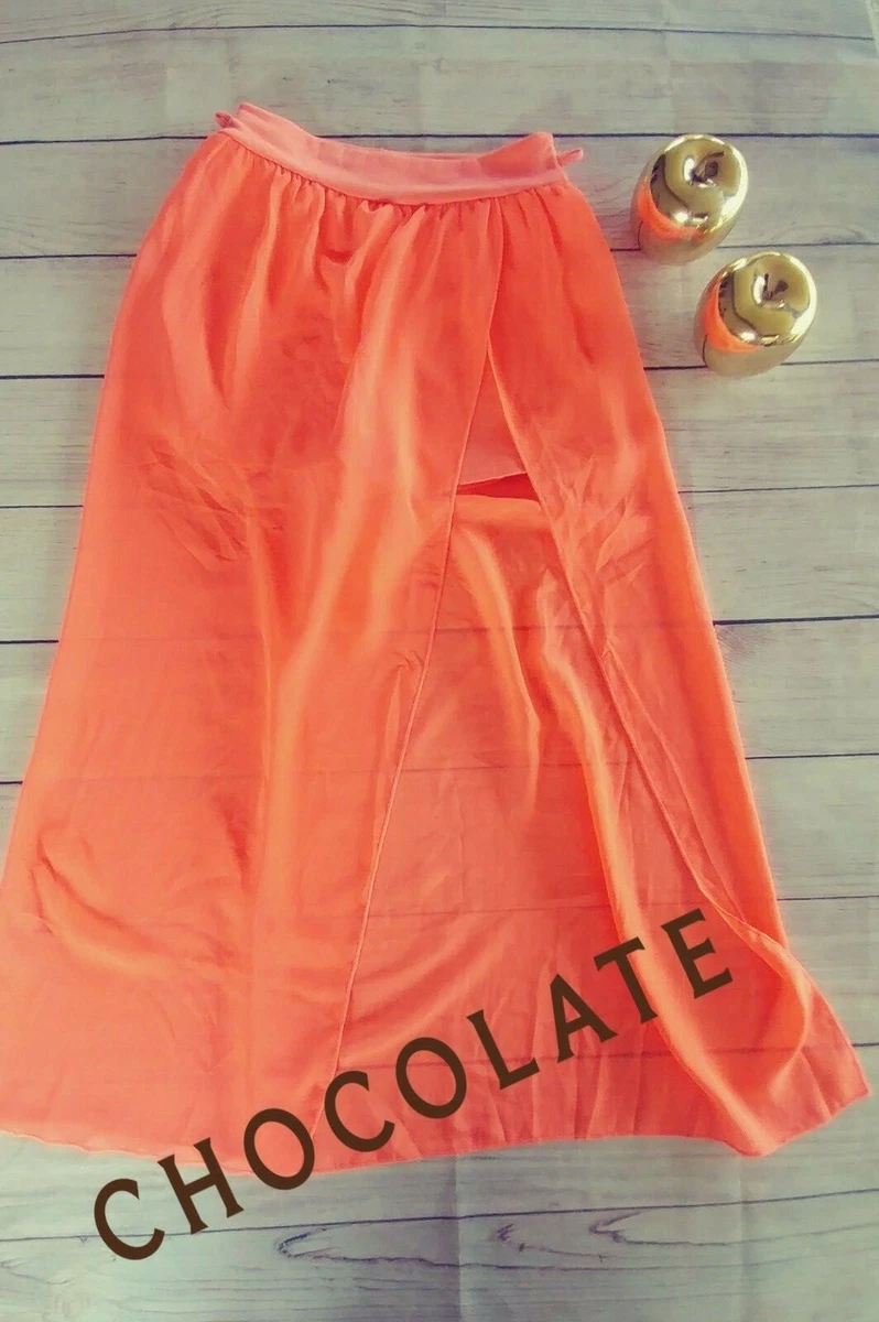 Chiffon coral maxi skirt cheap