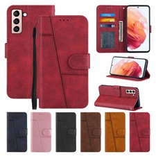 For Samsung S23 S22+ S24 FE Note 20 A13 A52 A53 5G Cow Leather Wallet Strap Case