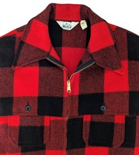 Vintage 70s Woolrich jacket L red buffalo plaid wool Talon zip back pocket