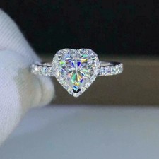 2Ct Heart-Cut Lab Created Diamond Halo Engagement Ring 14K White Gold Plated