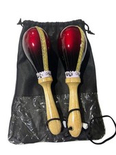 Leather Mini Maracas. Red To Black Fade with Bag Maracas De Cuero 8-1/2