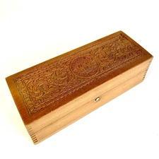 Antique Wheeler & Wilson Wood Sewing Machine Box - Scroll Oak Leaf Design on Lid