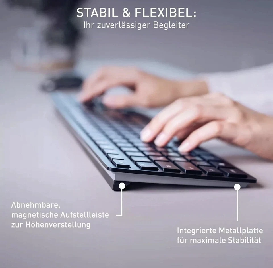 Cherry KW 9100 Slim Tastatur kabellos USB Bluetooth QWERTZ flach leise Akku USB - Bild 3 von 4