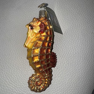 Old World Christmas OWC 2019 Glass Christmas Ornament Orange Sea Horse Seahorse