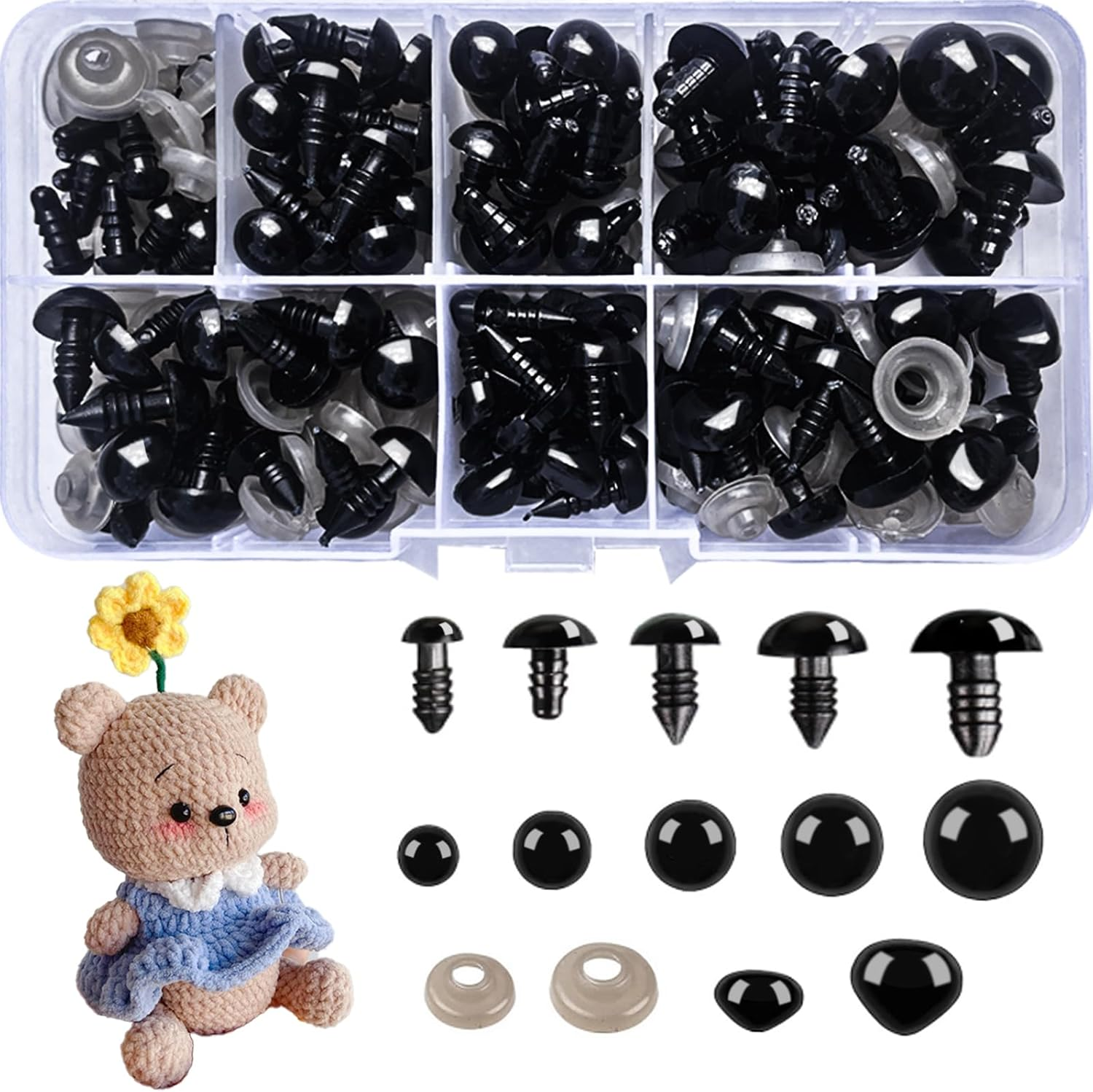 Safety Eyes for Crochet Toys, 240Pcs Plastic Safety Eyes and Noses for Animal So