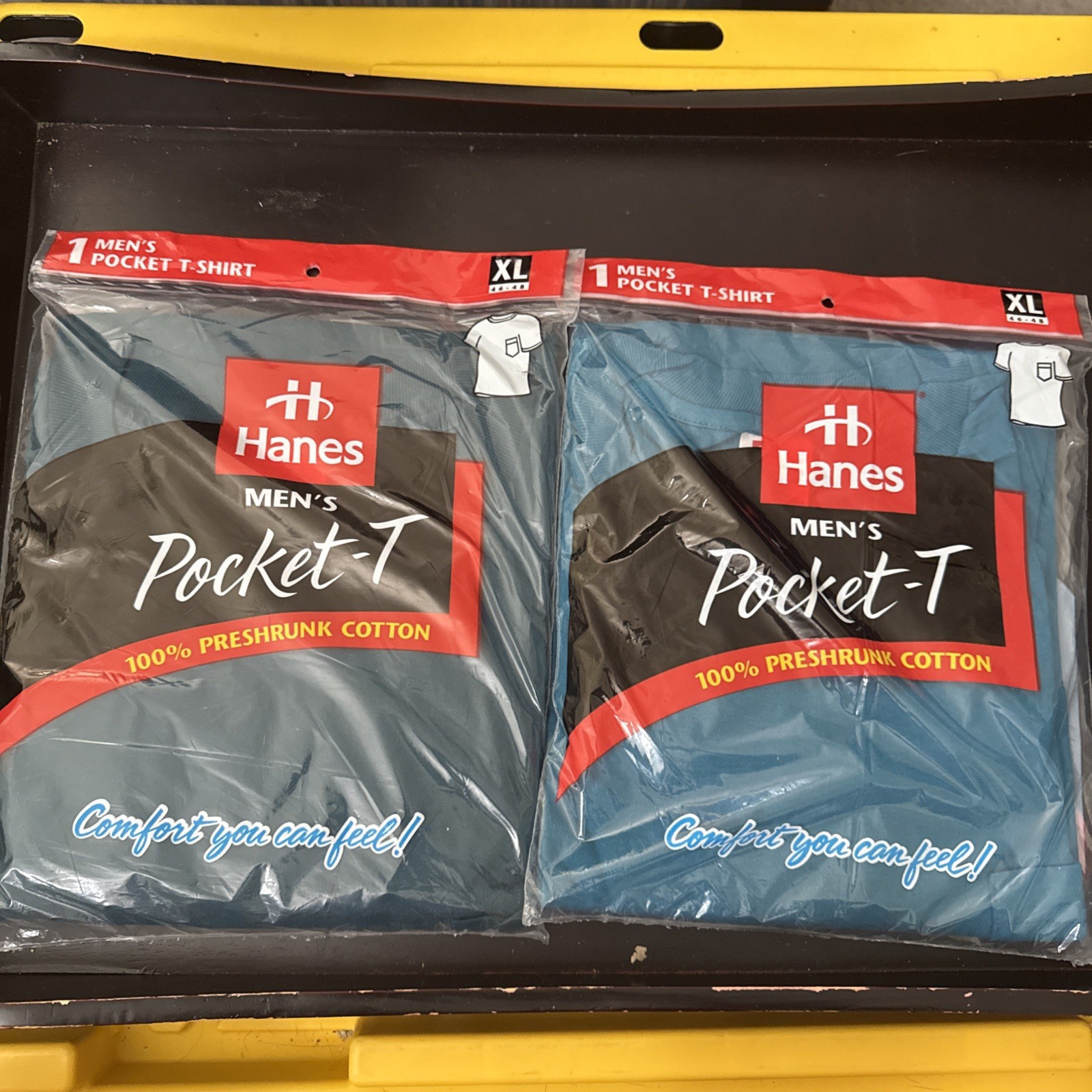 Vintage 1997 Hanes Pocket-T Shirt Mens XL Navy Blue NOS 90's Sealed New Lot Of 2
