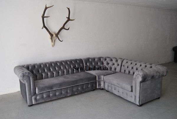 Samt Chesterfield Sofa Couch Polster Eck Garnitur Wohnlandschaft Stoff Sitz Ecke-image