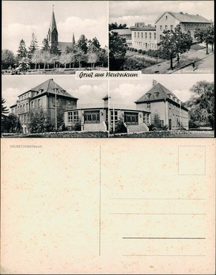 Neubeckum-Beckum 4 Foto-Ansichten, Kirche, Gemeindehaus,  Schule 1955