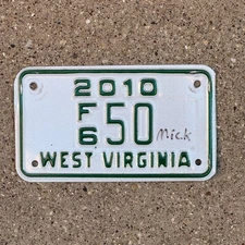 2010 West Virginia Motorcycle Dealer License Plate Auto Tag Garage F6 50