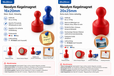 Neodym Magnet Power Magnete Pinnwandmagnete Memomagnete Kegelmagnete Büromagnete