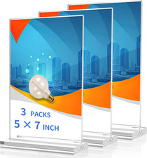 Acrylic Sign Holder 5X7  3 Pack Vertical Clear Display Stand  Double-Sided Table T
