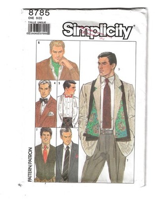 Simplicity 8785 Men's Accessories Tie Bow Ascot Scarf Cummerbund Sewing Pattern