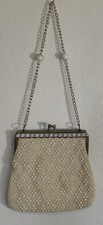 Vintage Faux Pearl Beaded Evening Purse Iridescent Lucite Edging Kiss Lock