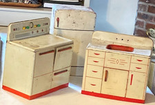 1950s Wolverine Tin Toy Child's Kitchen Set: Stove, Fridge, Sink Vintage Decor