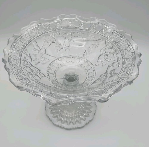 antikes EAPG offenes gekräuseltes KOMPOTT Indiana Glas 157 VOGEL UND ERDBEERE 1916 - Bild 2 von 6