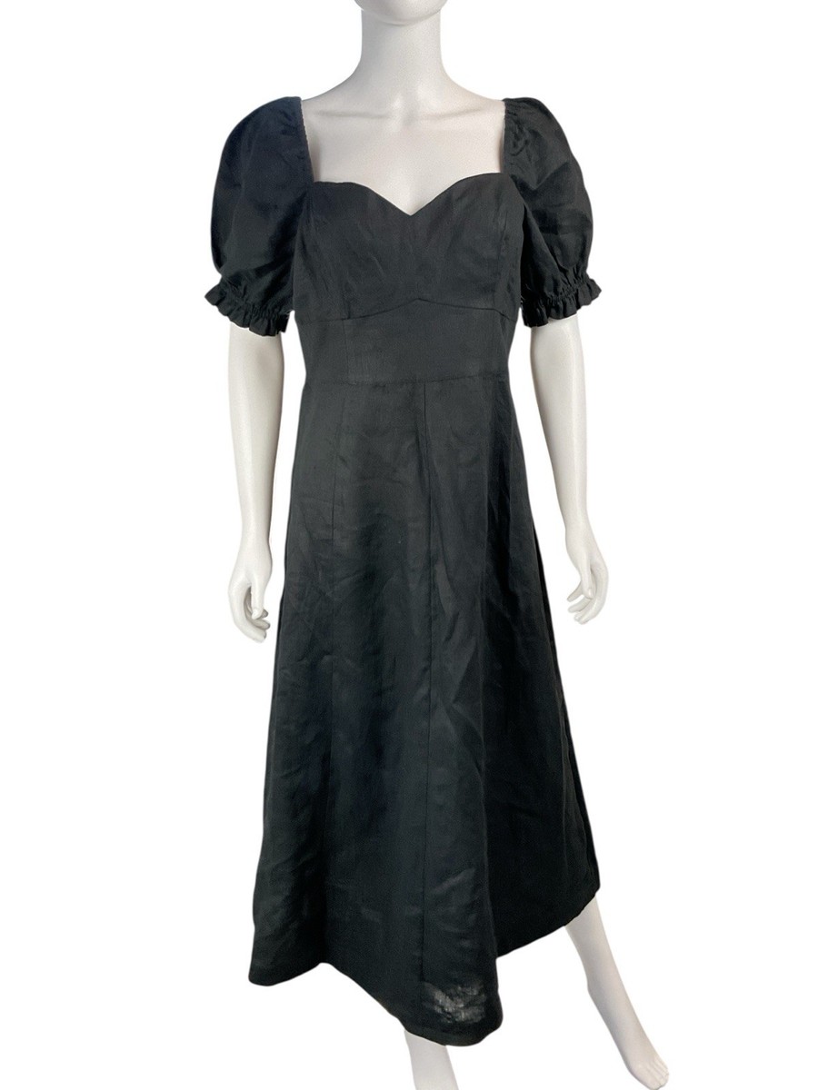 linen black midi dress RIXO Clarice Linen Midi Black