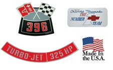 396 325 Chevelle Air Cleaner Decals With Valve Cover Decals 66-72 Usa Made