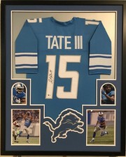 Detroit Lions Golden Tate Blue Jersey Beckett BAS COAFramed Signed 35x39