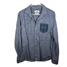 Desigual Shirt Men's Medium Blue Button Up Regular Art Collared Patch
