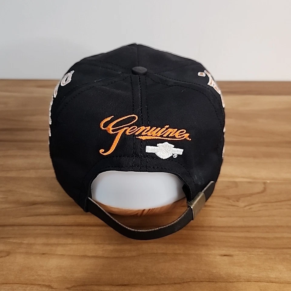 Sombrero ajustable Harley Davidson Trucker negro genuino vintage hecho en EE. UU. Foto 4 de 4