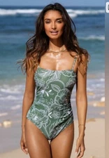 Cupshe Womens Large Floral Print Shirred Cutout One Piece Swimsuit Adjustable