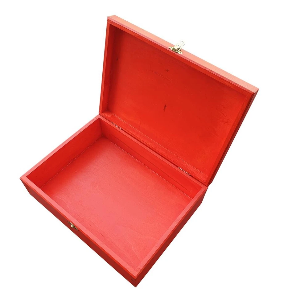 Wooden Box A4 Size, With Lid Lockable Latch in Red Color - Image 2 of 4
