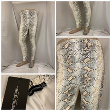 Pretty Little Thing Stretch Pants Sz 8 White Snakeskin Skinny UK NWT YGI Q2-123