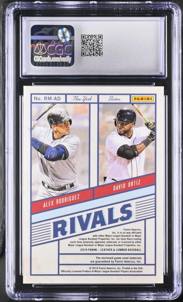 ALEX RODRIGUEZ DAIVD ORTIZ 2019 Leather & Lumber Rivals Materials /25 GEM MINT - Image 3 of 4