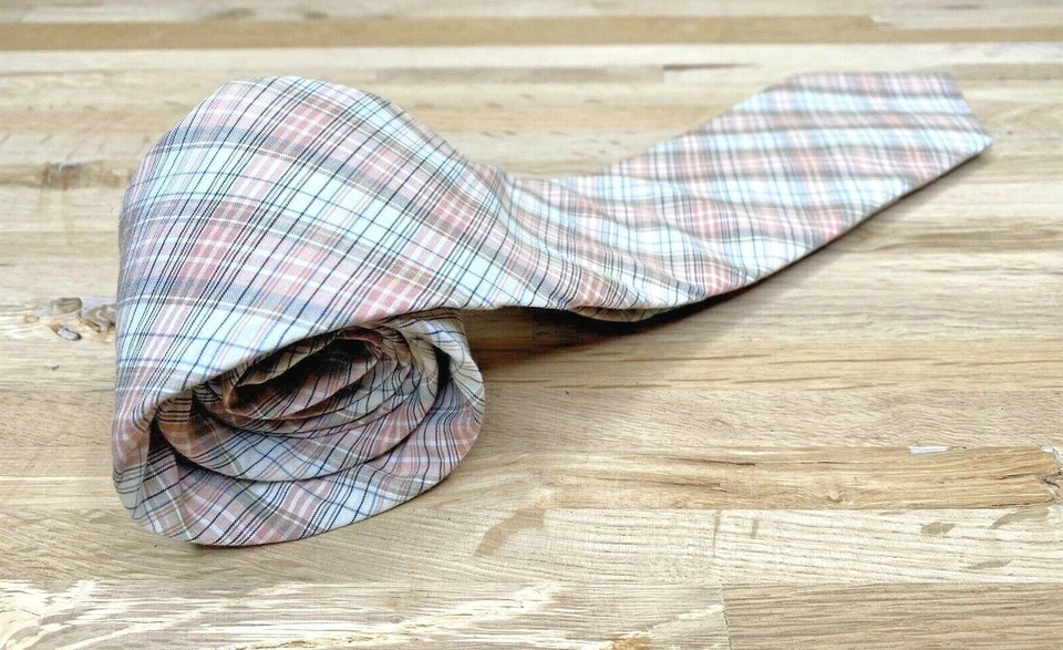Corbata Vintage Madras Algodón Cuadros Gallo Delgada Estrecha Retro Rosa Melocotón Años 70 80 Foto 2 de 4