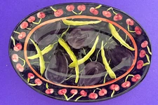 Fiasco 2002 Small Black Oval Dish Peppers Eggplants Cherries 6x9 SALE!