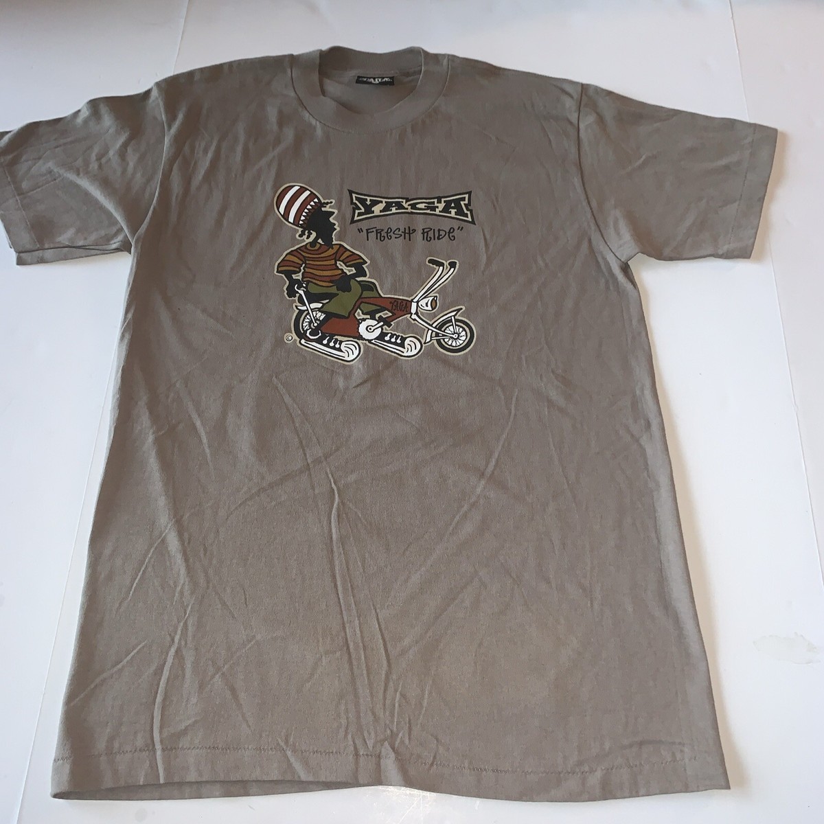 Vintage Yaga T-Shirt Mens M Tan 90s FRESH RIDE Surf Skate Rasta
