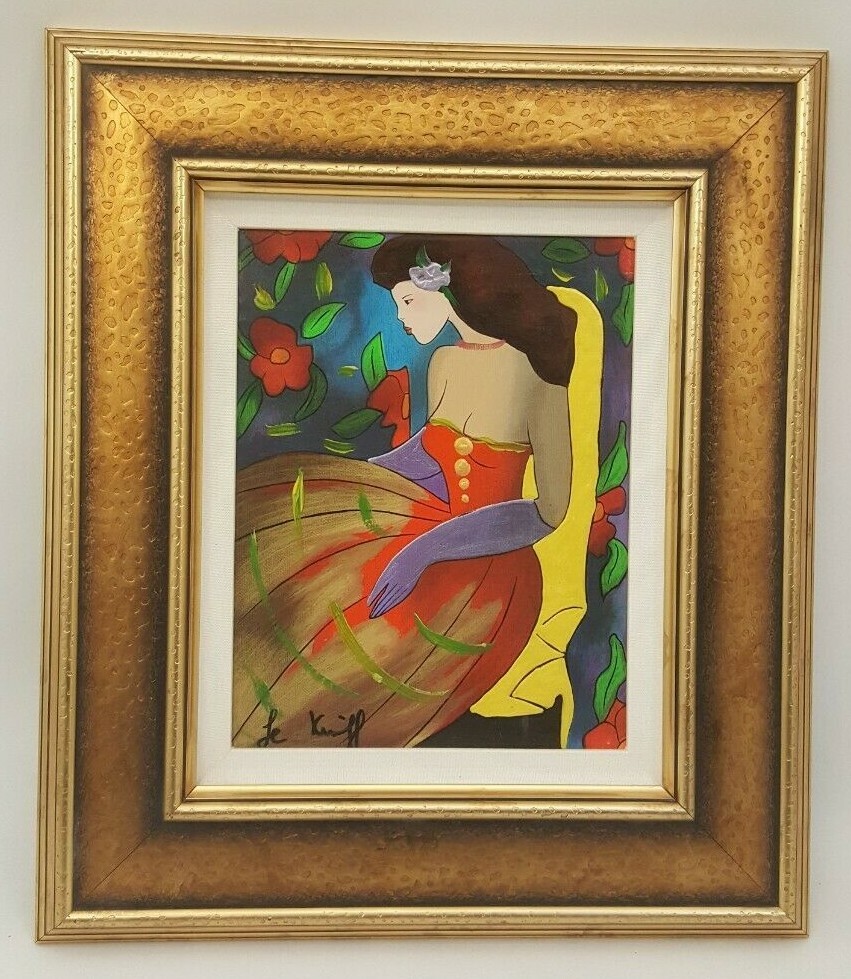 Linda Le Kinff リンダ・ル・キンフ リトグラフ 2枚セット 額装済 LINDA LE KINFF ORIGINAL PAINTING WOMAN RED DRESS SIGNED FRAMED