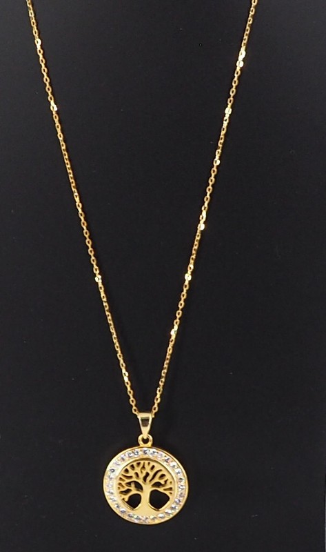 925 Sterling Silver Tree Life Necklace Pendant 14k Gold Plated Made Italy - Product main view