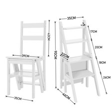 4 Steps Stool Wooden Folding Ladder Chair Kitchen Library Stair Chair Converted