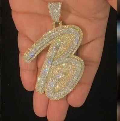 3Ct Round Letter B Initial Pendant Lab Created Diamond 14K Yellow Gold Plated