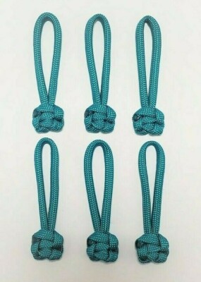 SET OF 6 TURQUOISE 550 PARACORD 2-5/8'' ZIPPER PULL EXTENSIONS   
