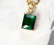Wedding 3ct Natural Green Emerald Pendant Necklace 14K Yellow Gold Free Chain