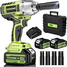 Cordless Impact Wrench 1/2" 590Ft-lbs 800N.m Brushless Motor 2x4.0Ah Car Truck