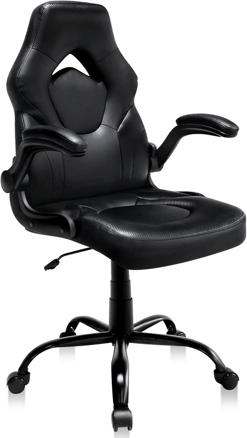 Ergonomic Office Gaming Chair with Flip-Up Armrests in Bonded Leather-image