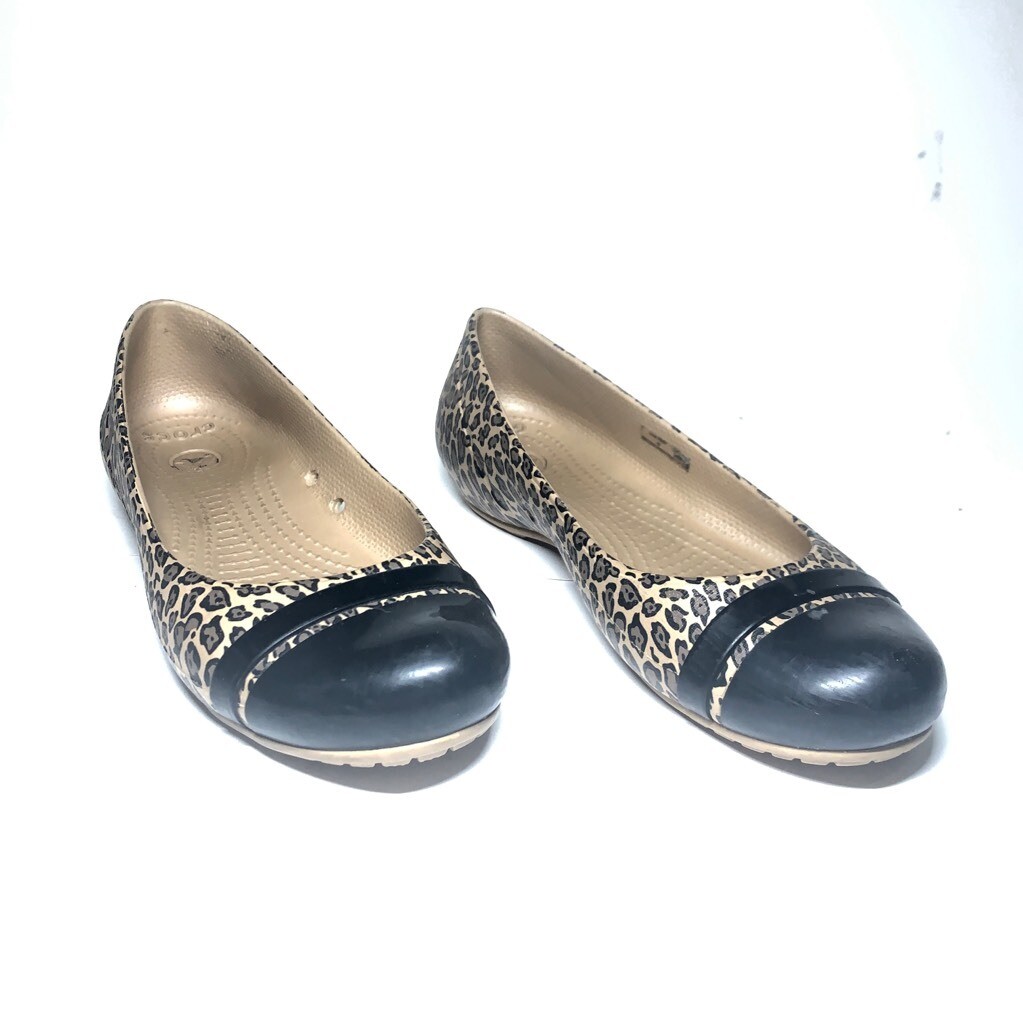 Crocs Womens Cap Toe Ballet Flats Gold Black Animal L… Gem