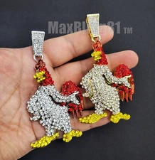 Iced Hip Hop Style Gold Silver PT Large Chicken Simulated Diamond Charm Pendant
