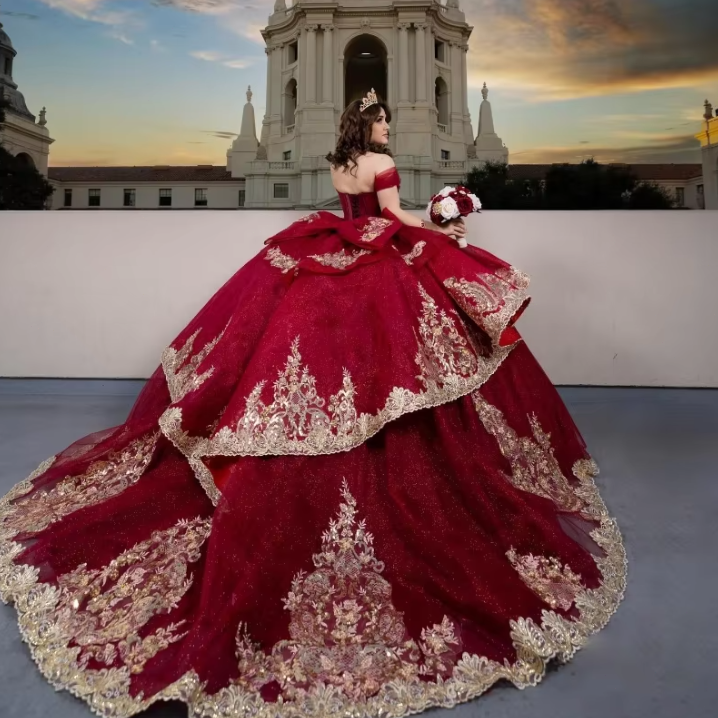 Ball Gown Macy's Sweet 16 Dresses Gold Burgundy Sweet 16