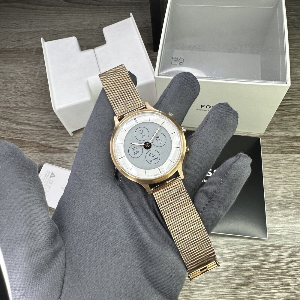 NEW✅ Fossil Charter Hybrid Stainless Rose Gold Mesh Steel Women's Smartwatch