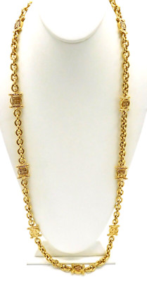 Vintage Givenchy Logo Necklace Gold Plated Long 36'' N209