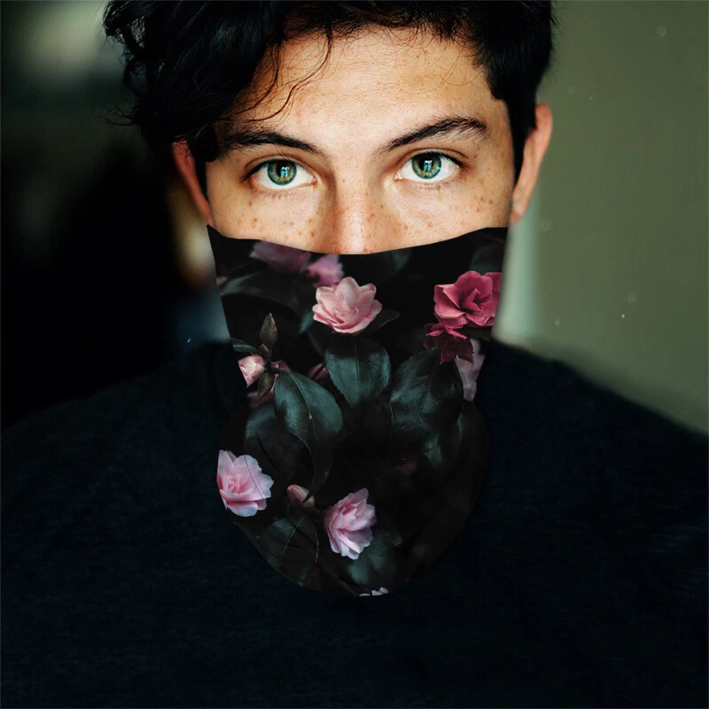Washable Fabric Face Cover Neck Gaiter With Unique Print Flowers Design EU Made - Image 3 of 4