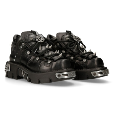 New Rock 110-S1 Unisex Black Leather Boots Rock Goth Emo Stud Low