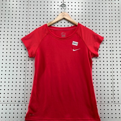 Nike Dri Fit Active Shirt Coral Red Short Sleeve Womens Medium